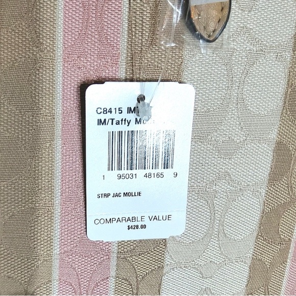 NWT Coach Pink and Tan Striped Tote Handbag - Picture 4 of 6